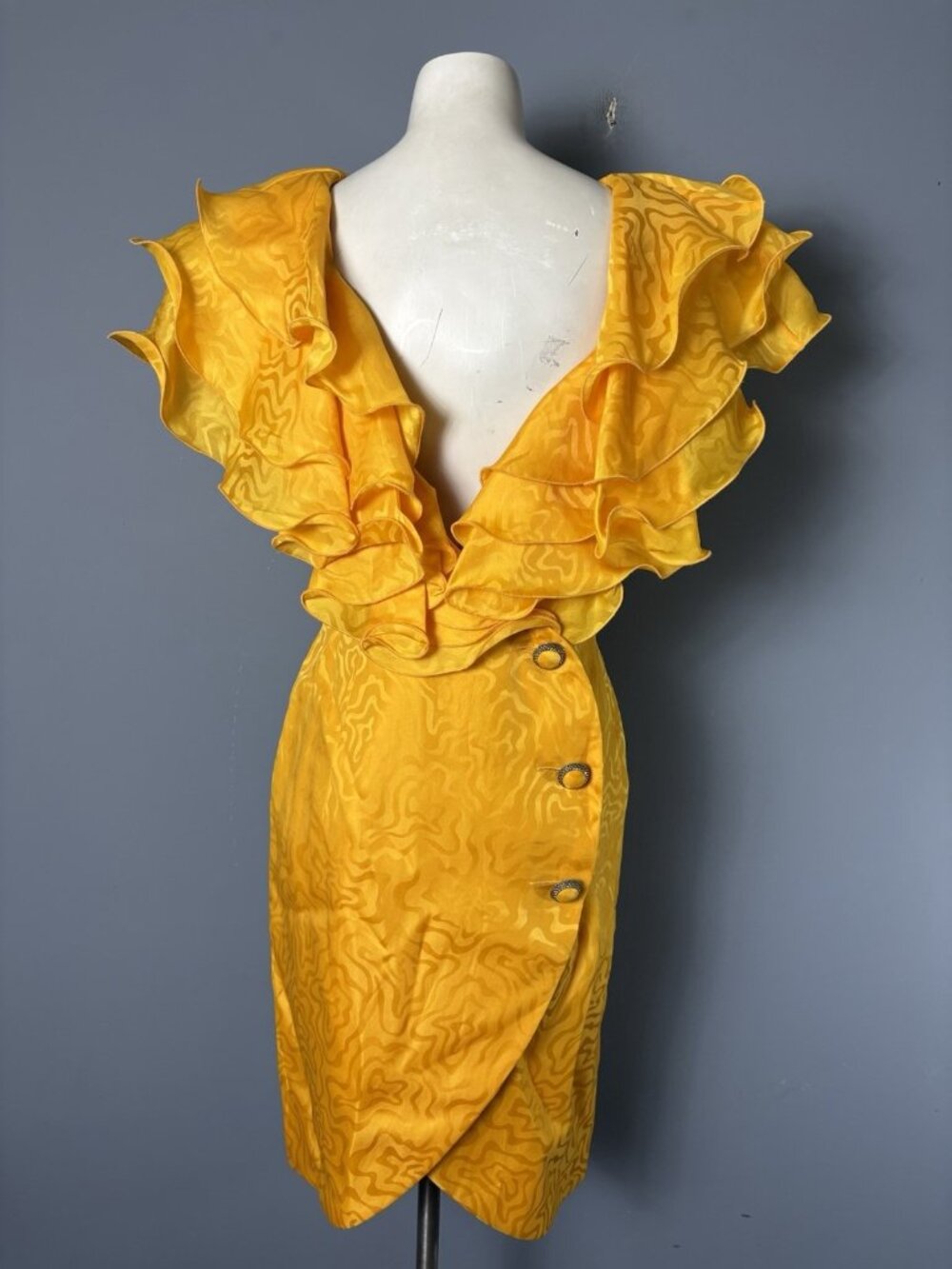 Vintage Morton Myles Yellow Ruffle Cocktail Dress - Picture 6 of 8
